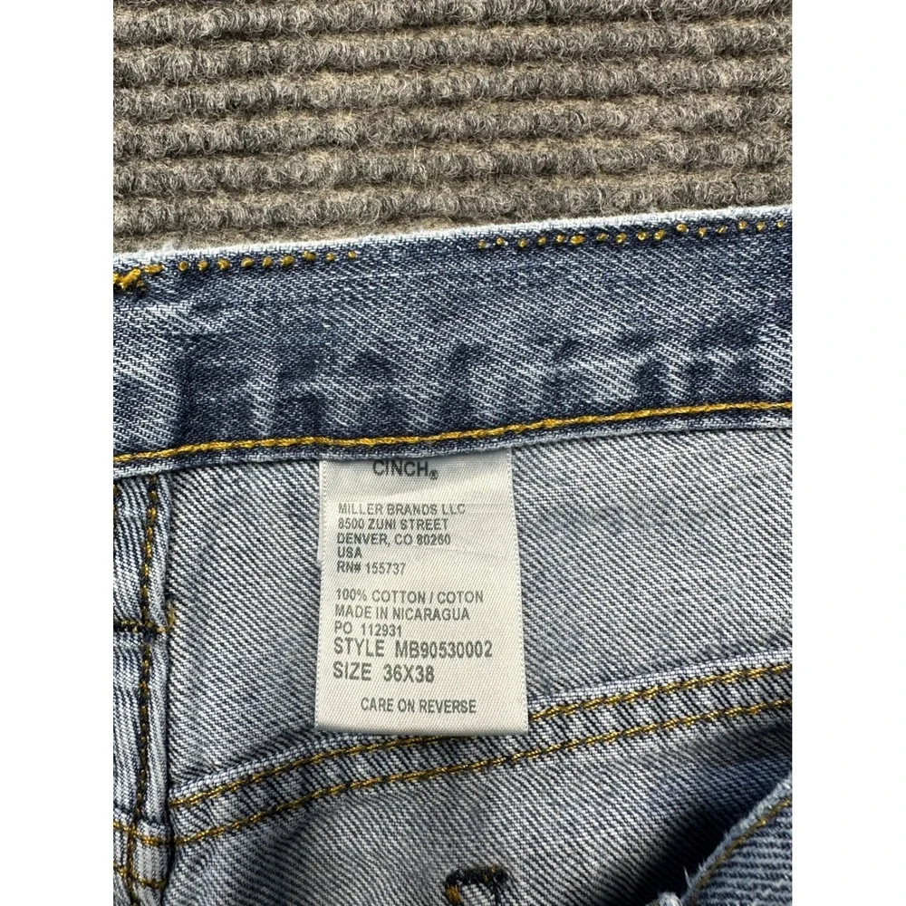 Cinch Jeans Mens 36X36 Blue Denim Straight Leg Workwear MB90530002